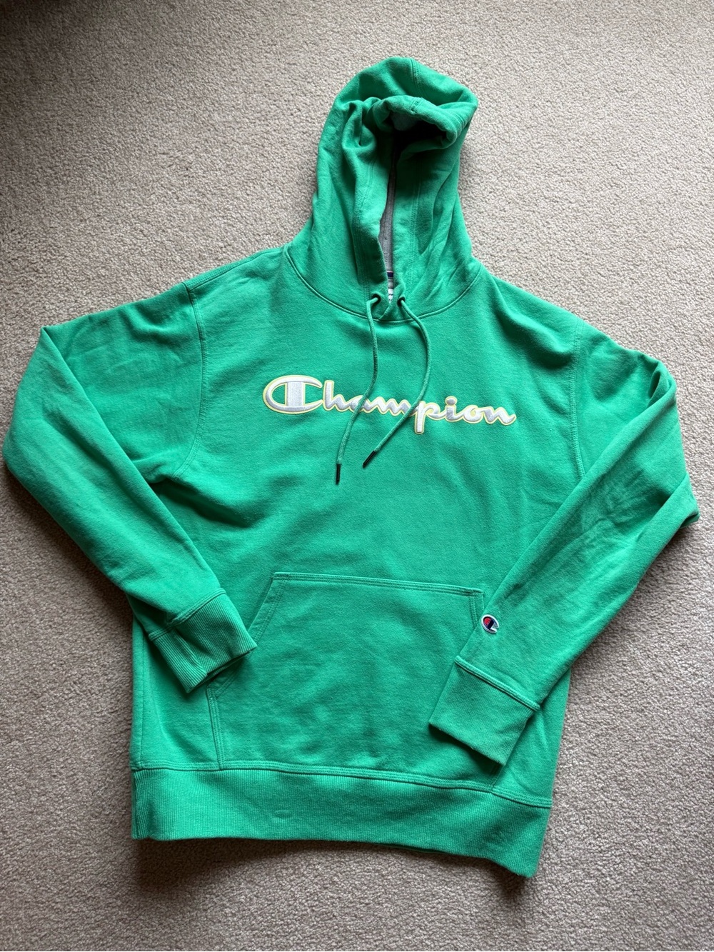 Champion Men’s Green Crewneck Script Logo Hoodie